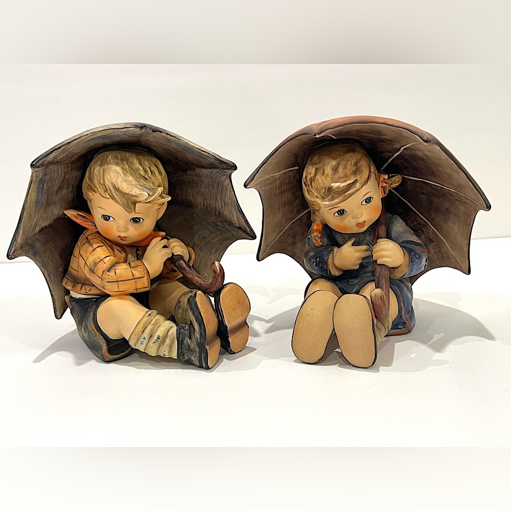 Goebel Hummel Boy and Girl with Umbrella Figurines
